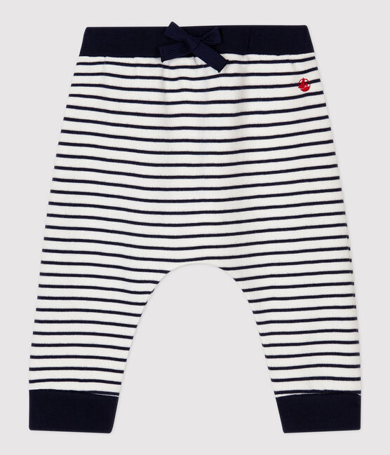 Pantalón de muletón de bebé. blanco MARSHMALLOW/azul SMOKING